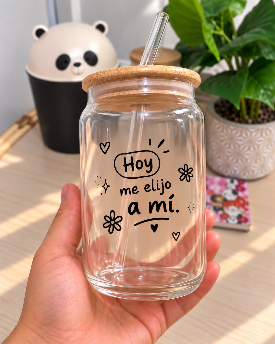 Vaso de vidrio hoy me elijo a mí